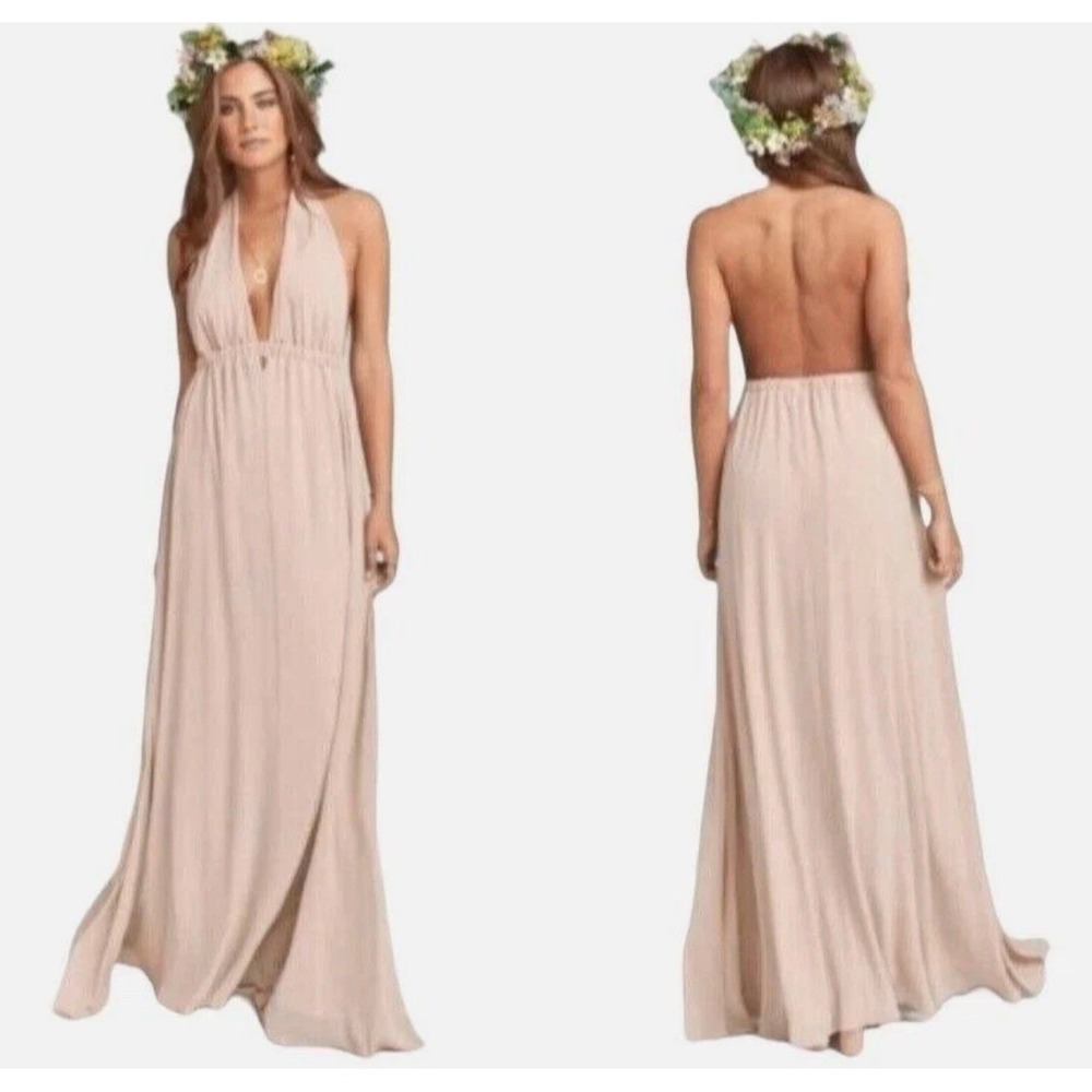 Show Me Your Mumu Luna Halter Backless‎ Dusty Blush Deep V Neck Dress Size XXS